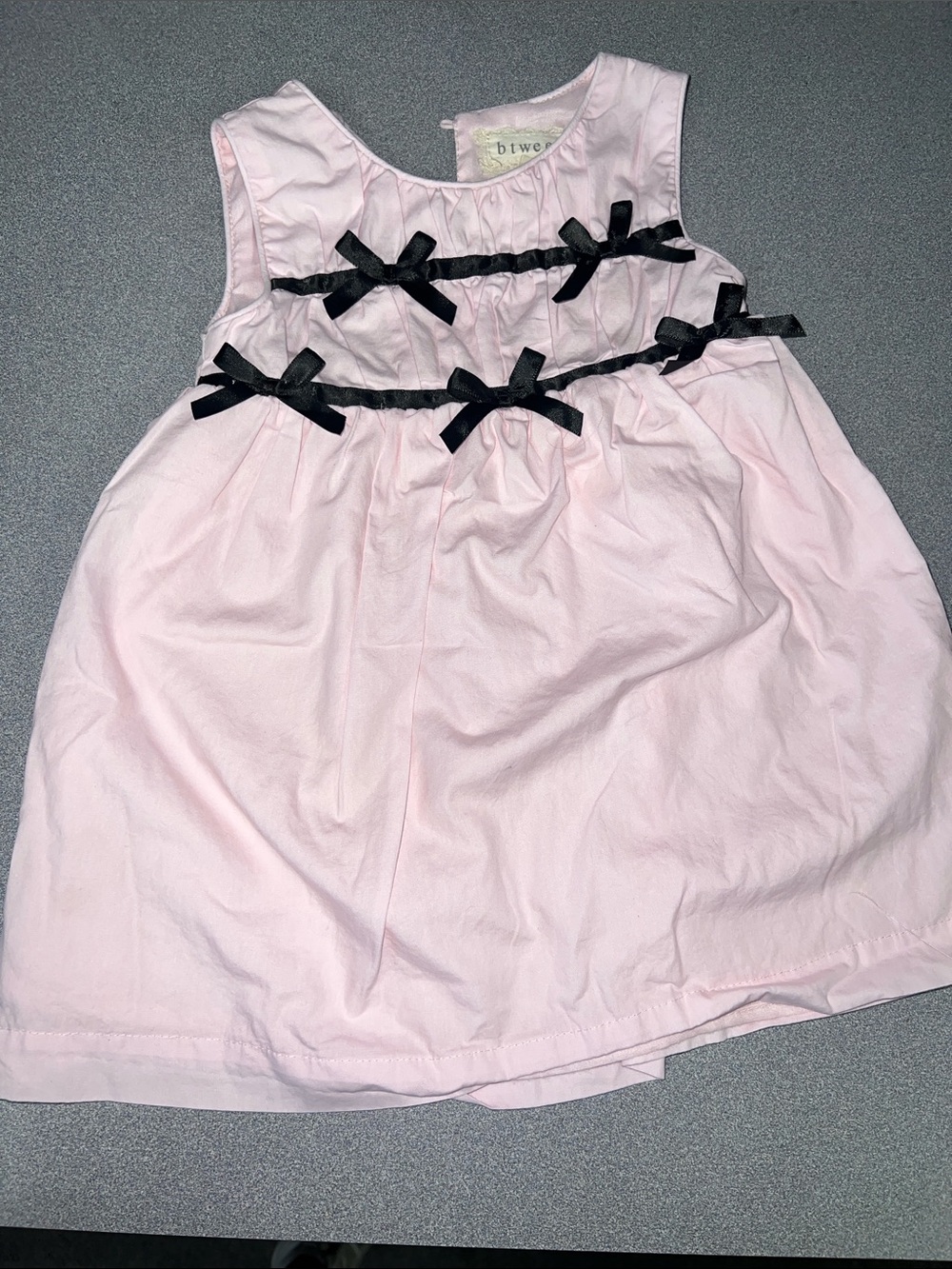 btween Light Pink Sleeveless Dress with Black Ribbon Bows